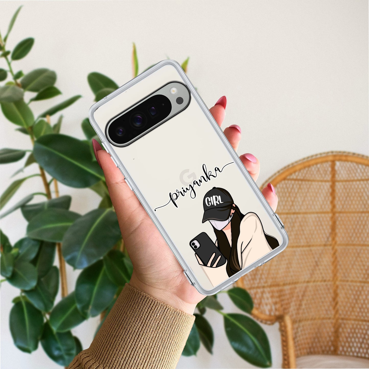 Stylish Girl With Cap Customize Transparent Silicon Case For Google