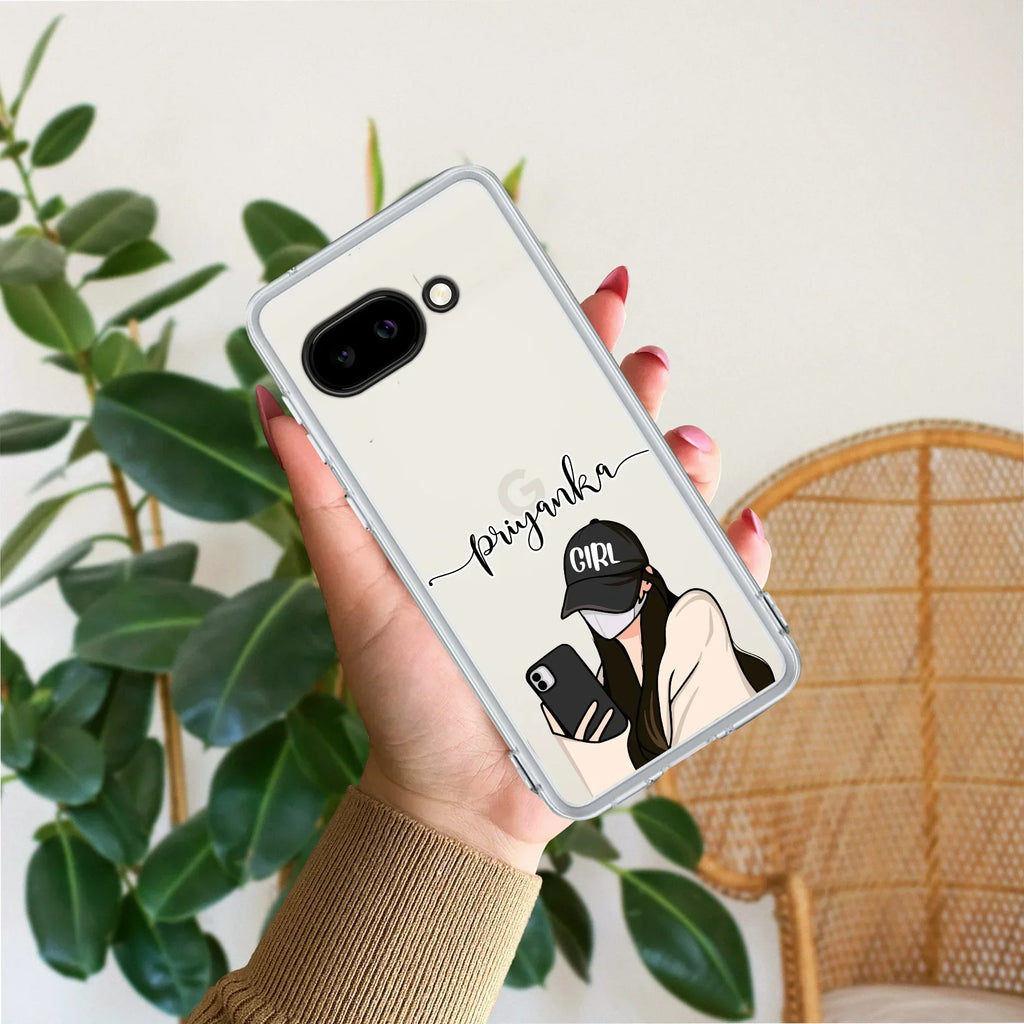 Stylish Girl With Cap Customize Transparent Silicon Case For Google Pixel 10a 5G