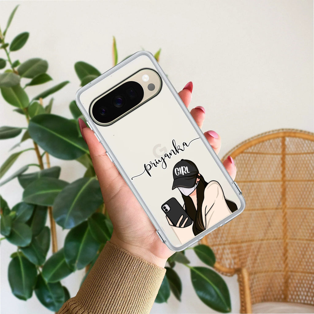 Stylish Girl With Cap Customize Transparent Silicon Case For Google Pixel 10 Pro