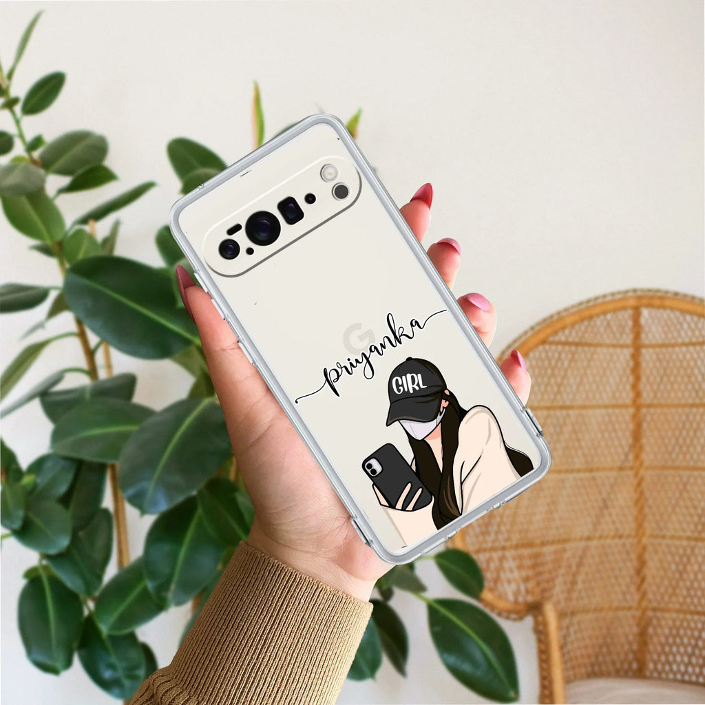 Stylish Girl With Cap Customize Transparent Silicon Case For Google Pixel 10a 5G