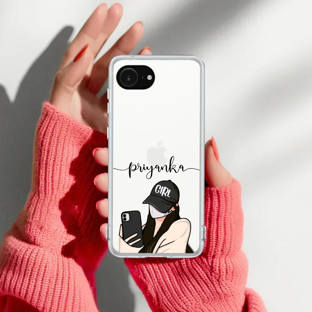 Stylish Girl With Cap Customize Anti Yellow Clear Case For iPhone 17e