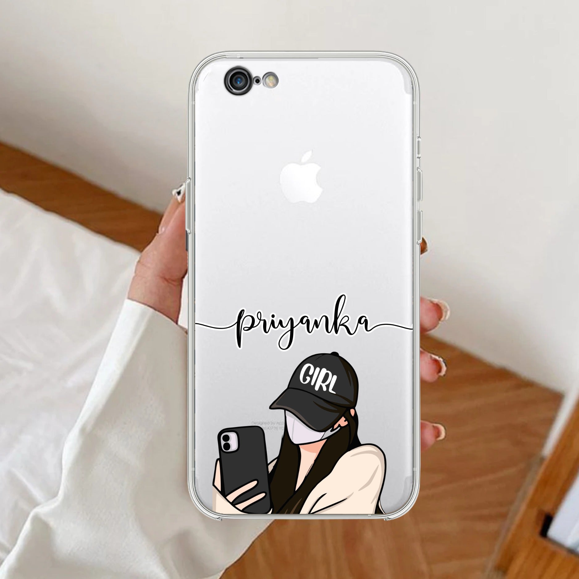 Stylish Girl With Cap Customize Transparent Silicon Case For iPhone