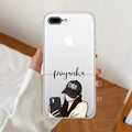 Stylish Girl With Cap Customize Transparent Silicon Case For iPhone 7 Plus / iPhone 8 Plus