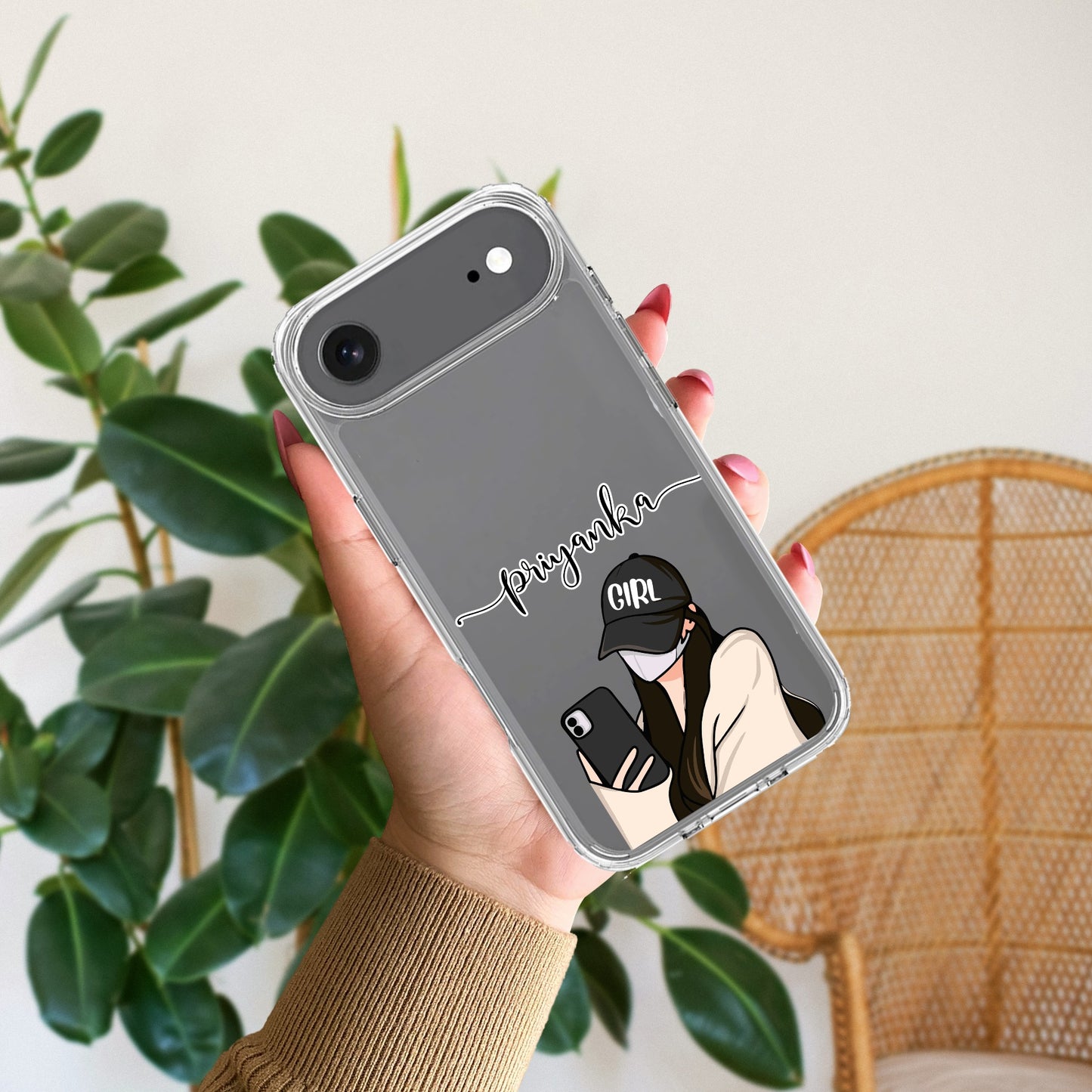 Stylish Girl With Cap Customize Transparent Silicon Case For iPhone
