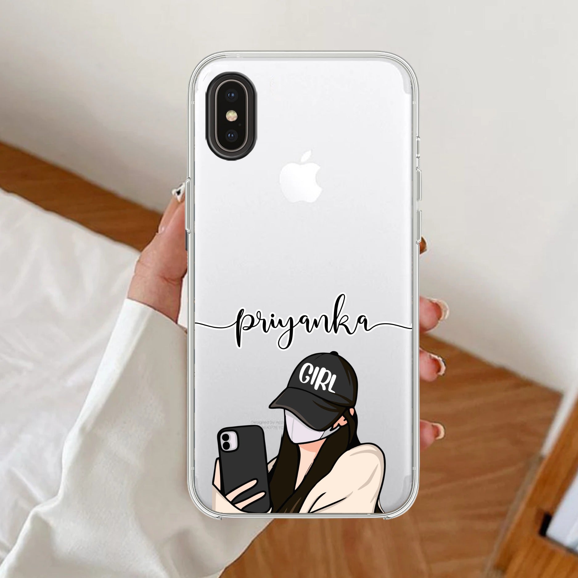 Stylish Girl With Cap Customize Anti Yellow Clear Case For iPhone Xs Max