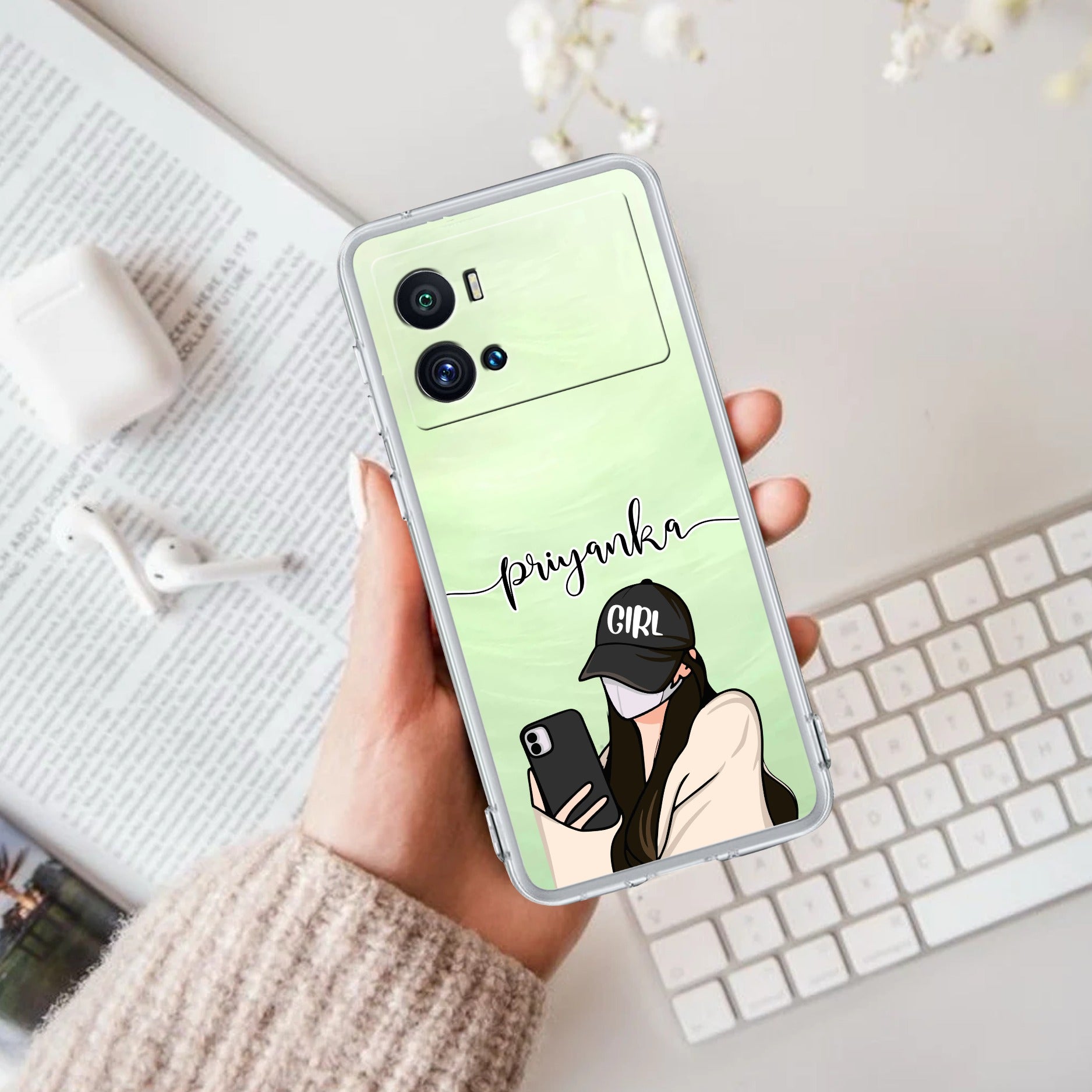 Stylish Girl With Cap Customize Transparent Silicon Case For iQOO Neo 7 Pro 5G