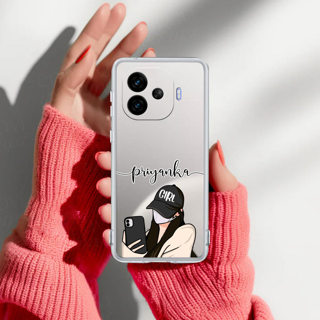 Stylish Girl With Cap Customize Transparent Silicon Case For iQOO Neo 10R 5G
