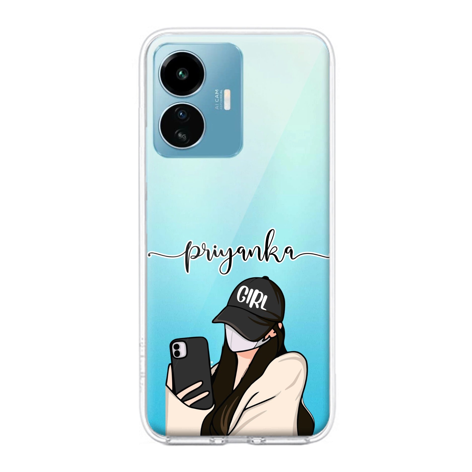 Stylish Girl With Cap Customize Transparent Silicon Case For iQOO Z6 Lite 5G