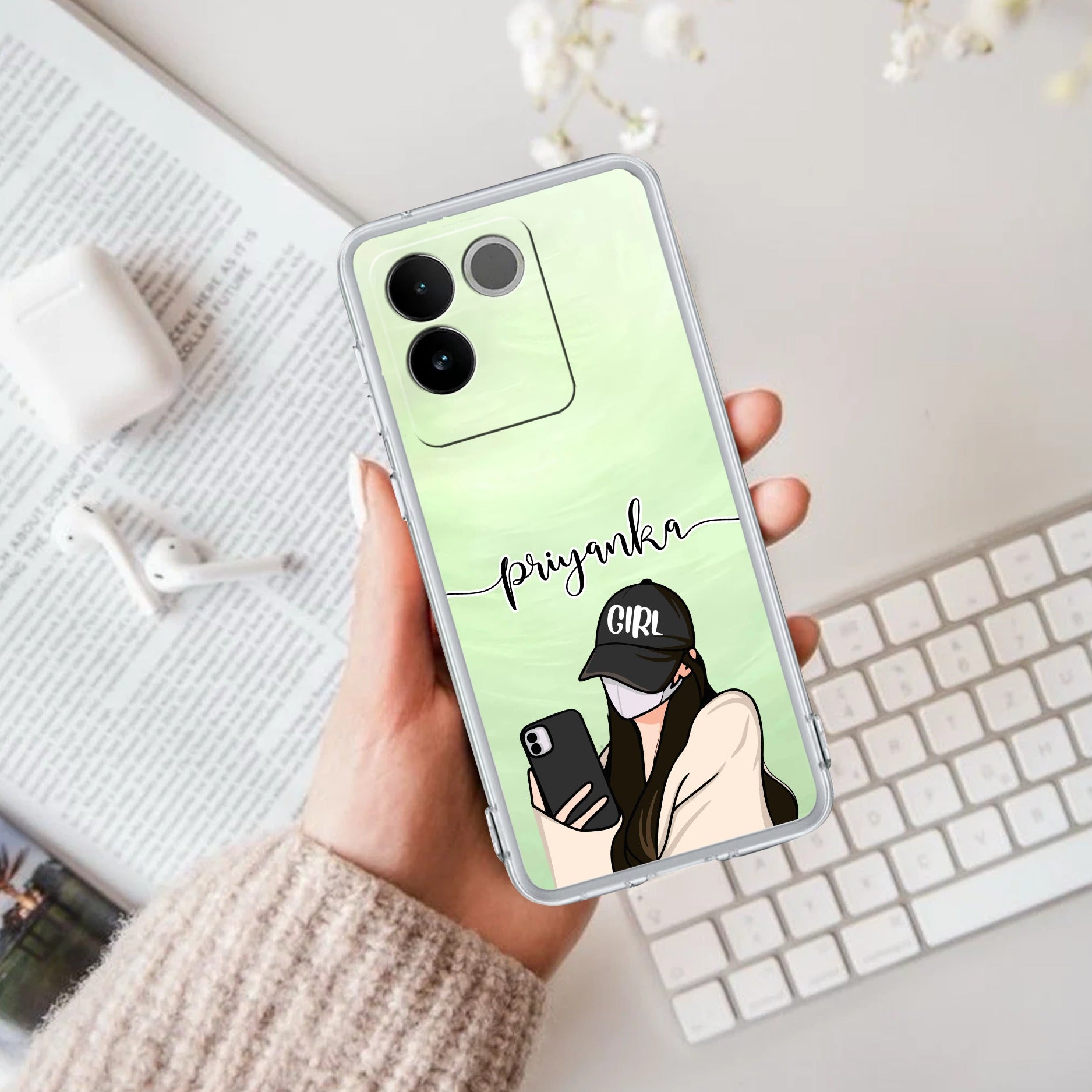 Stylish Girl With Cap Customize Transparent Silicon Case For Vivo