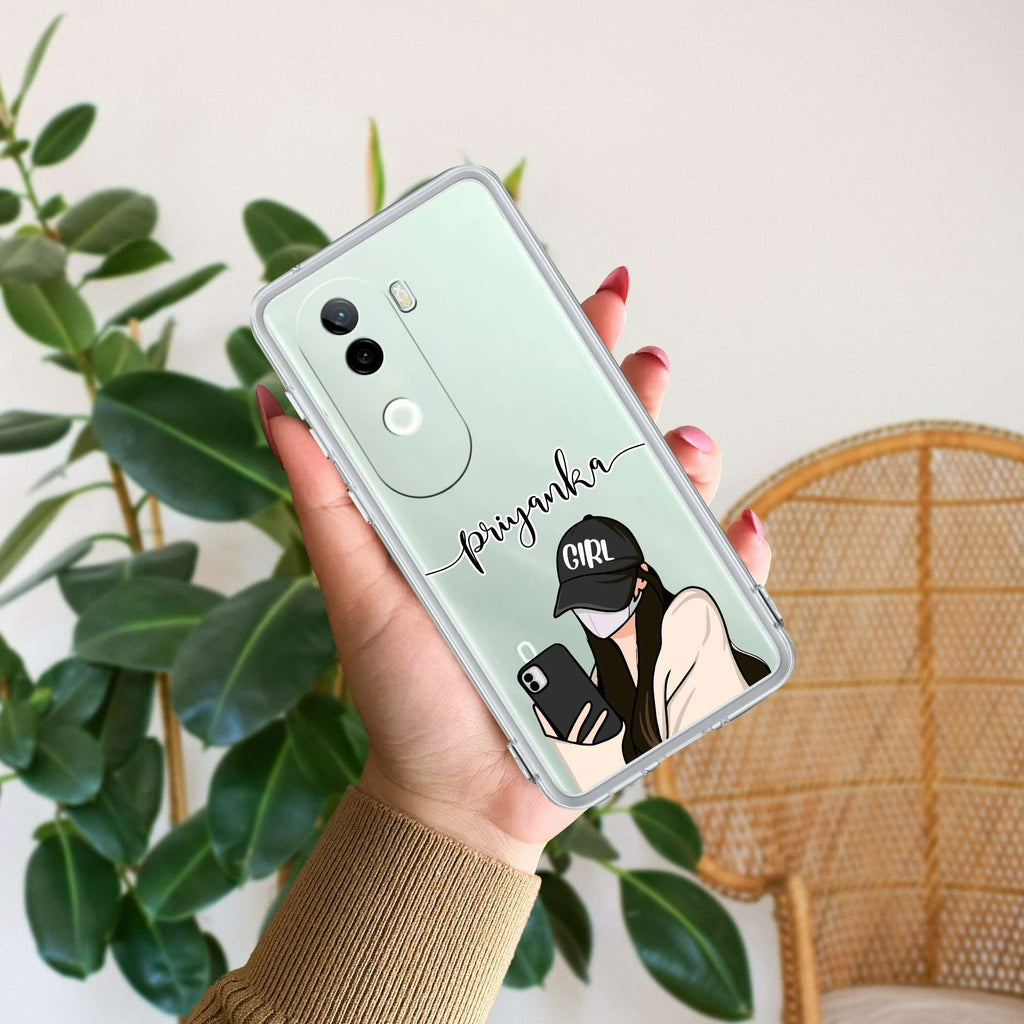 Stylish Girl With Cap Customize Transparent Silicon Case For Vivo X200 5G