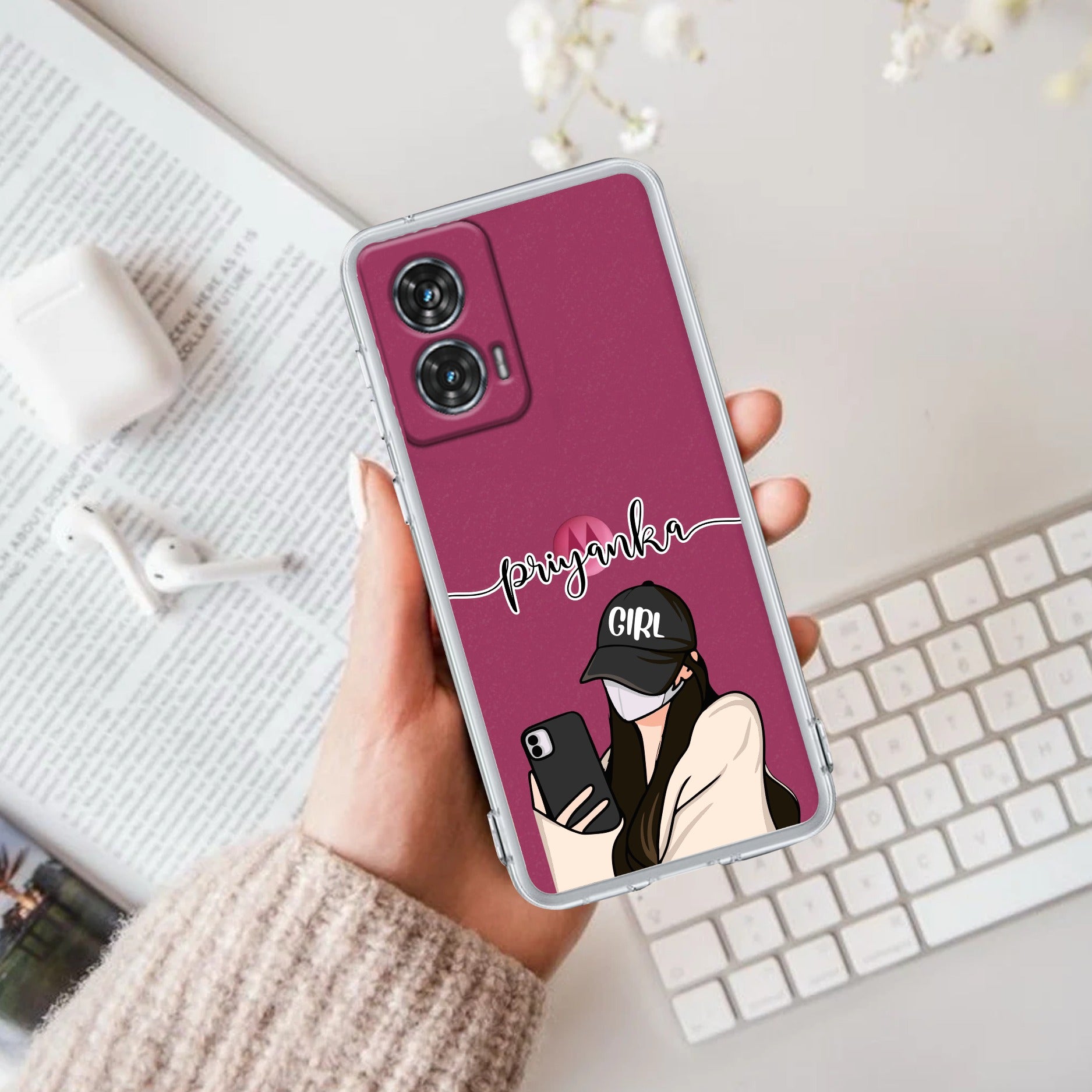 Stylish Girl With Cap Customize Anti Yellow Case For Motorola G96 5G