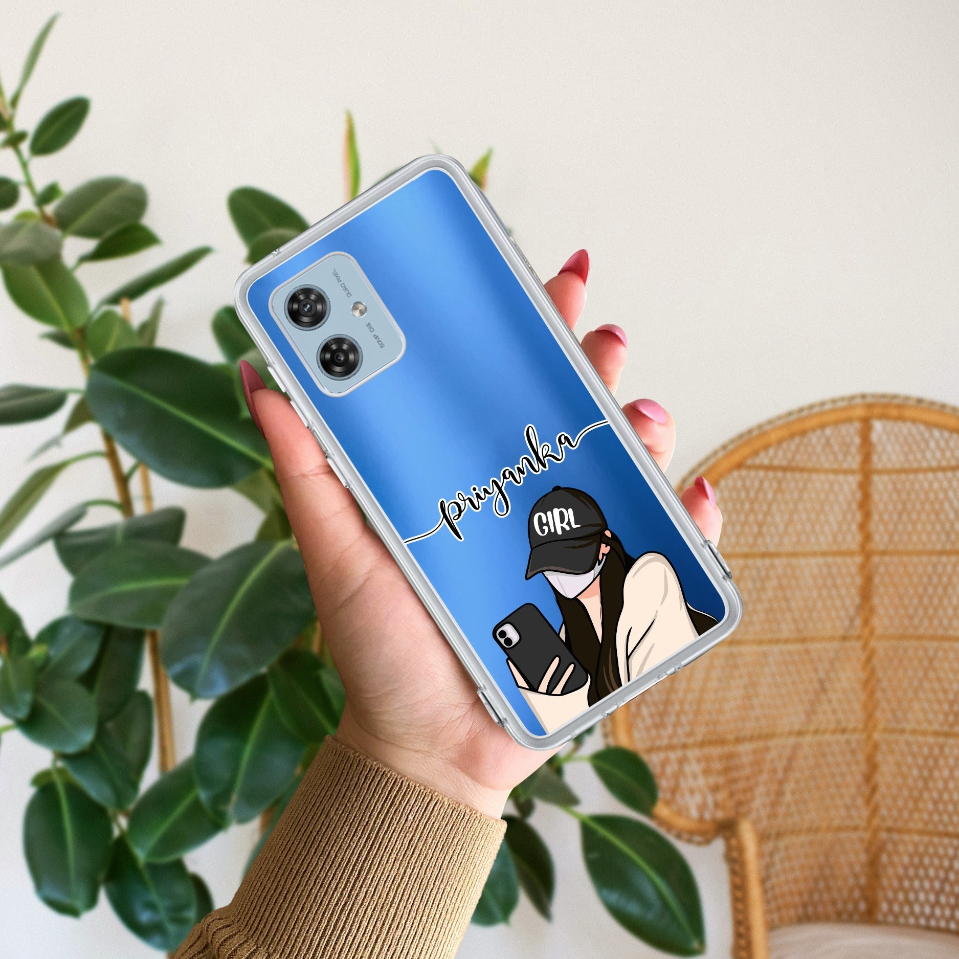 Stylish Girl With Cap Customize Anti Yellow Case For Motorola G54 5G