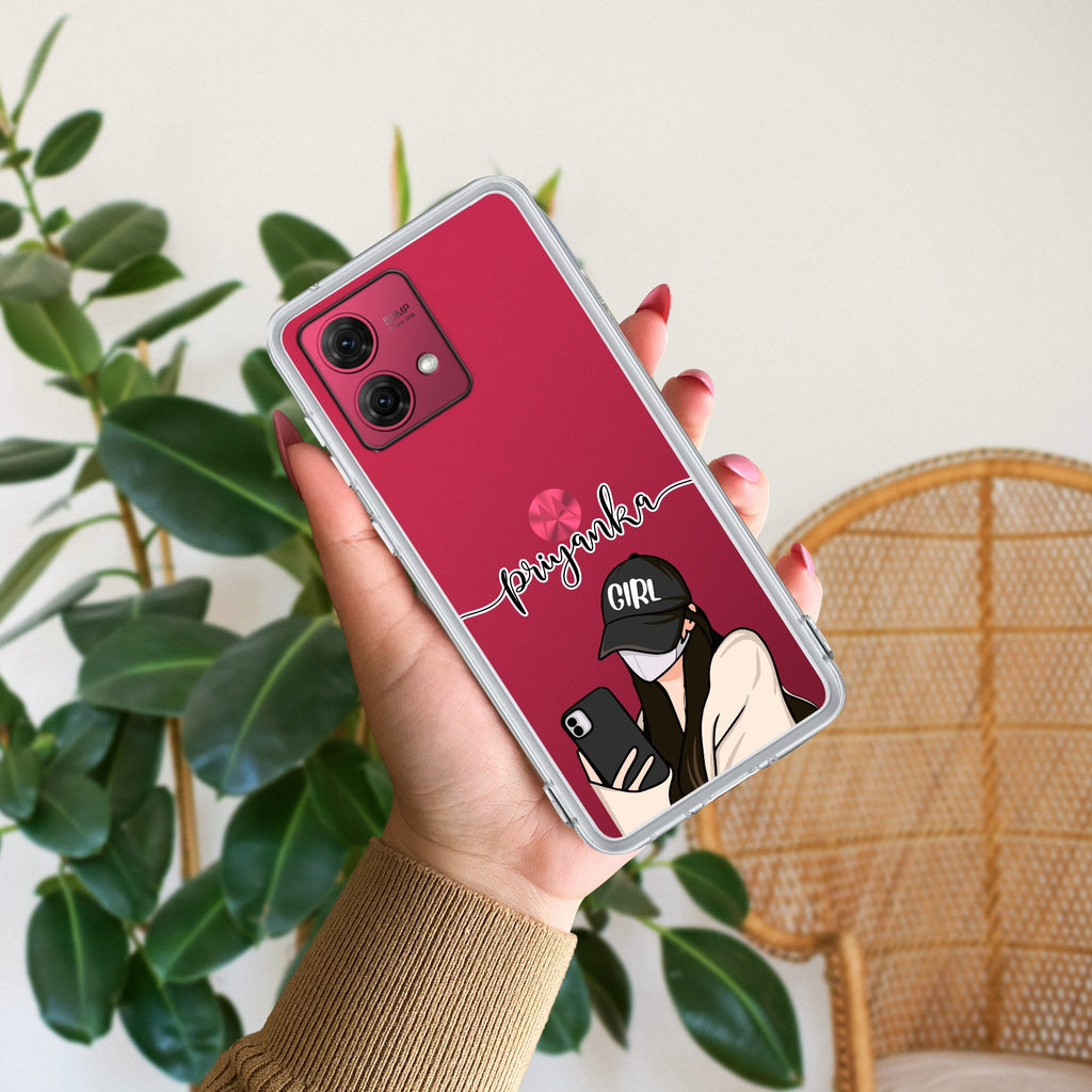 Stylish Girl With Cap Customize Anti Yellow Case For Motorola G84 5G