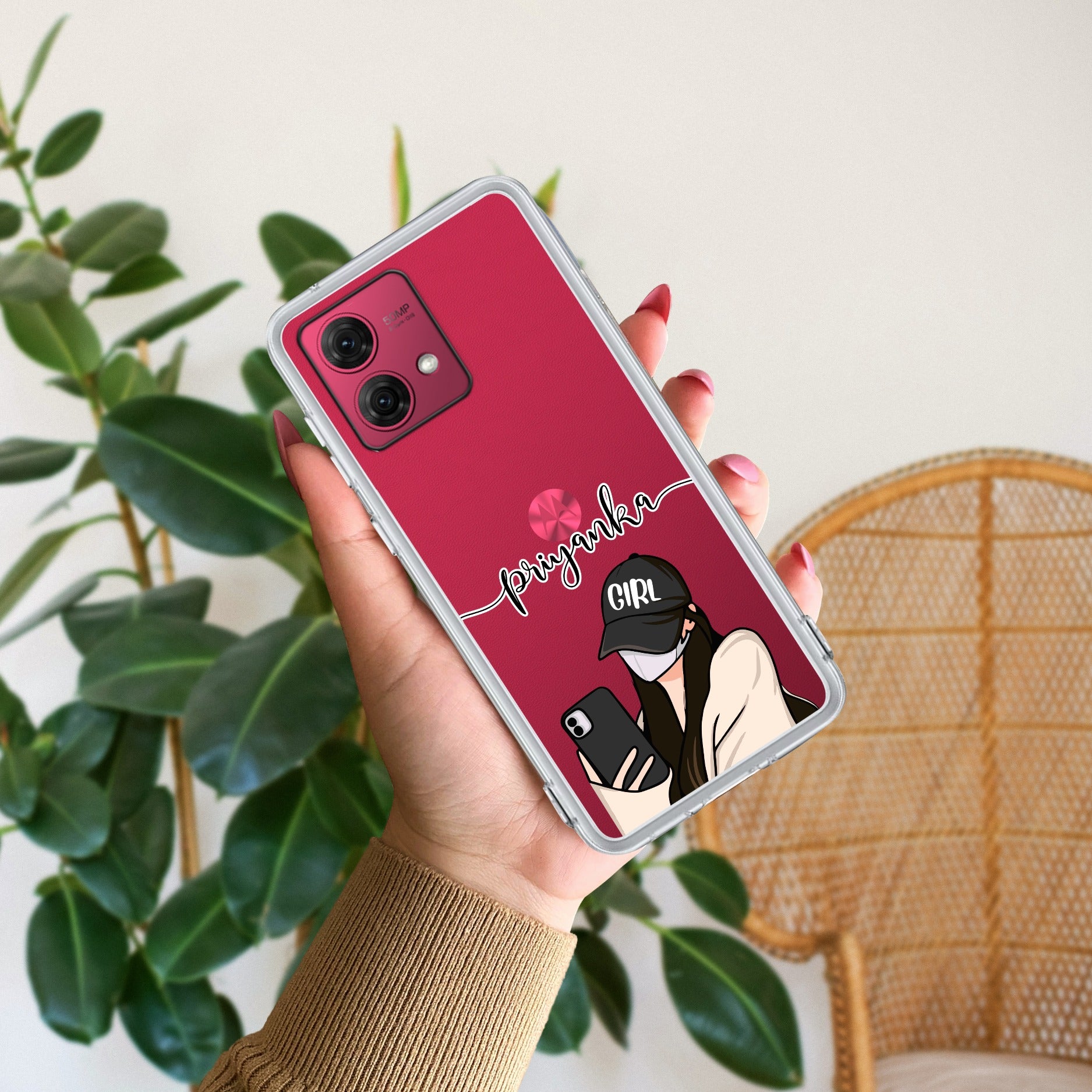 Stylish Girl With Cap Customize Anti Yellow Case For Motorola G84 5G