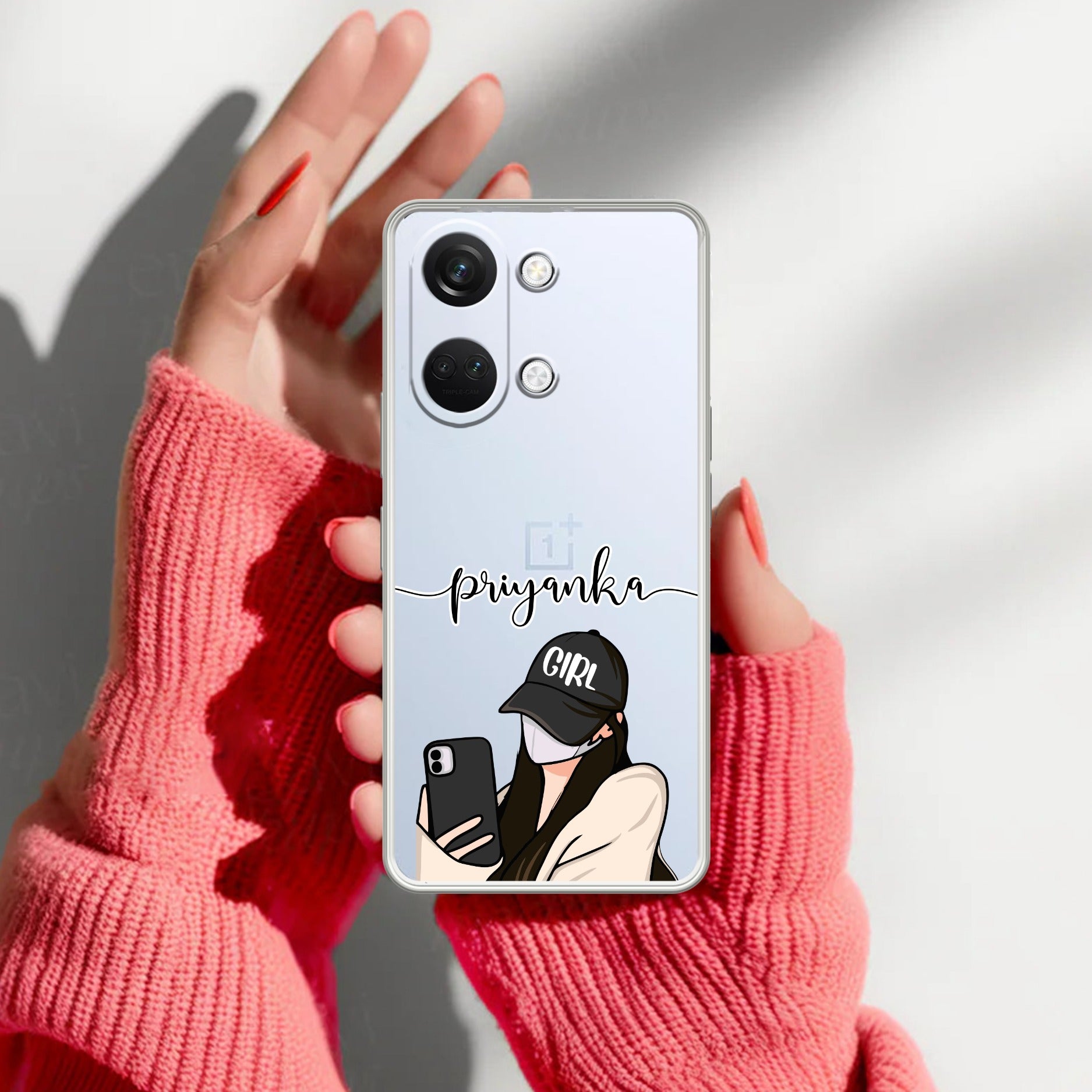 Stylish Girl With Cap Customize Transparent Silicon Case For OnePlus