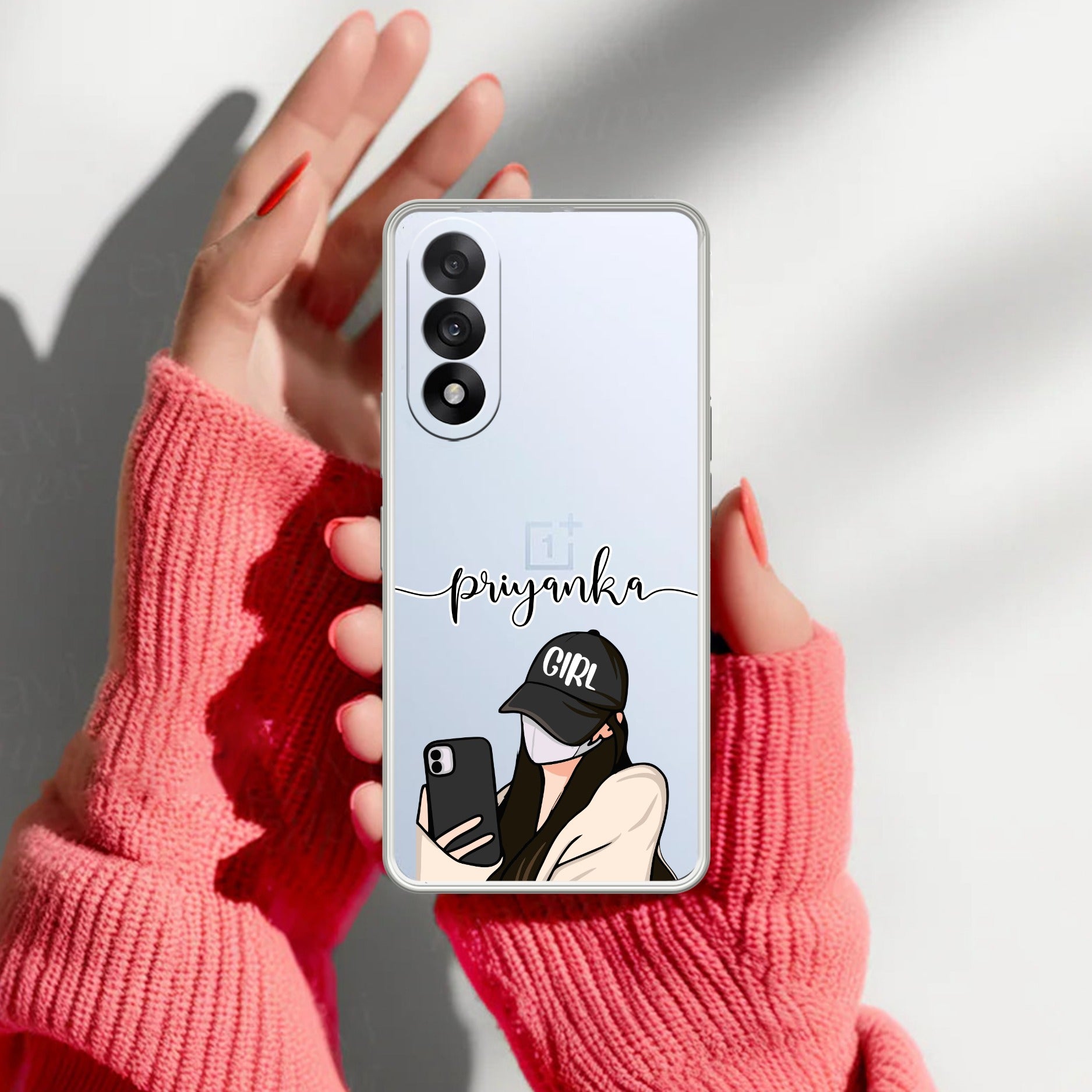 Stylish Girl With Cap Customize Transparent Silicon Case For OnePlus