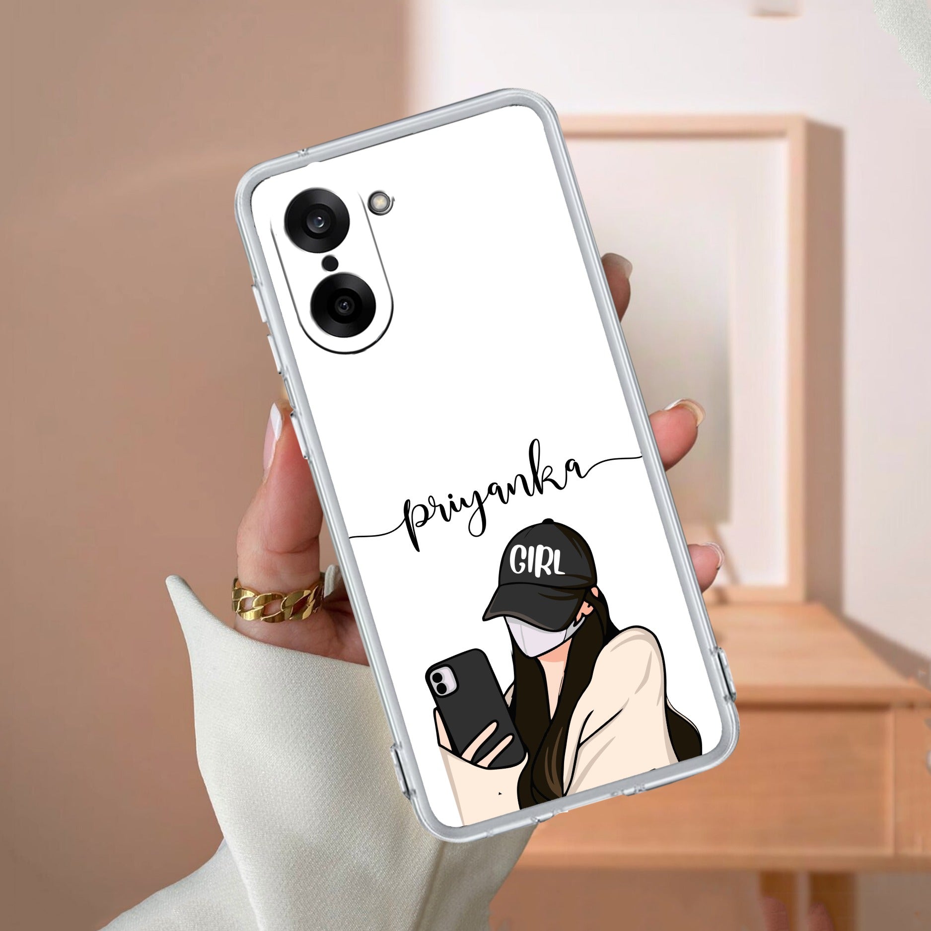 Stylish Girl With Cap Customize Transparent Silicon Case For OnePlus