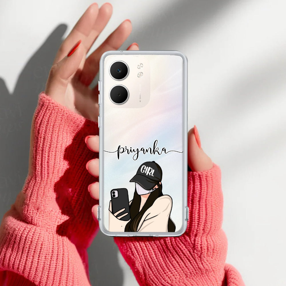 Stylish Girl With Cap Customize Transparent Silicon Case For Oppo