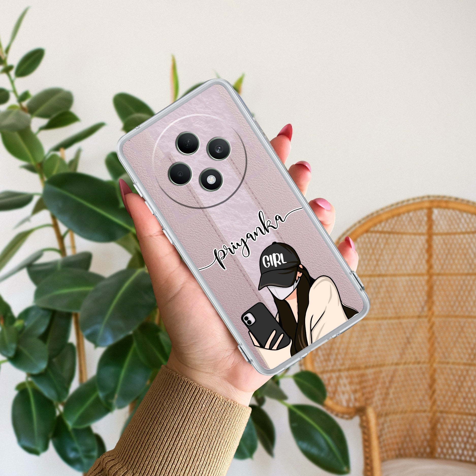 Stylish Girl With Cap Customize Anti Yellow Case For Oppo F27 5G