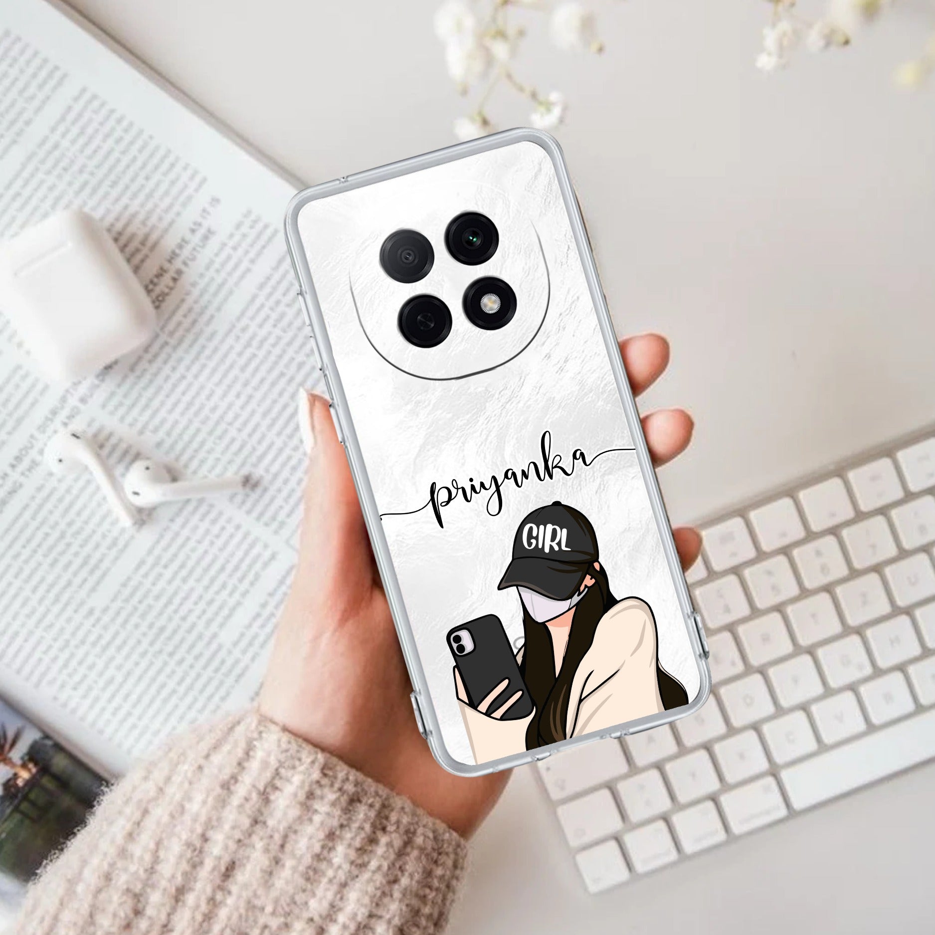 Stylish Girl With Cap Customize Transparent Silicon Case For Oppo F29 Pro 5G