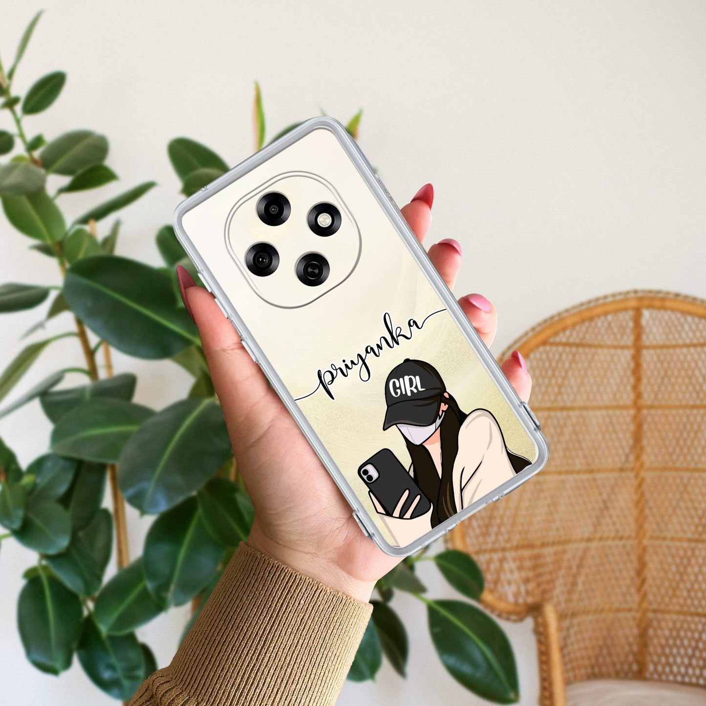 Stylish Girl With Cap Customize Transparent Silicon Case For Oppo