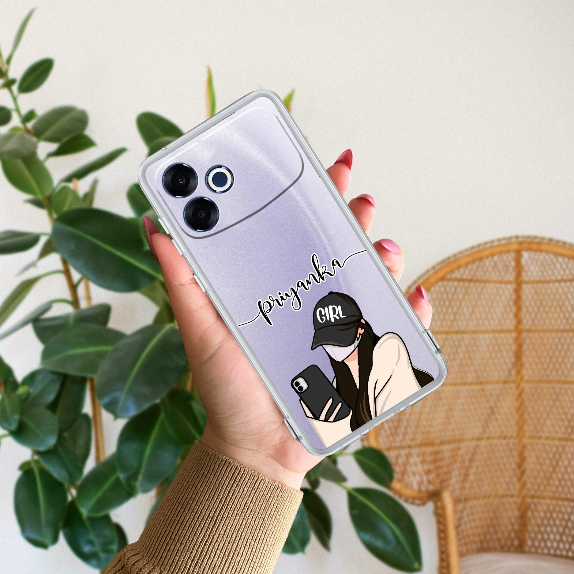 Stylish Girl With Cap Customize Transparent Silicon Case For Oppo F33 Pro 5G