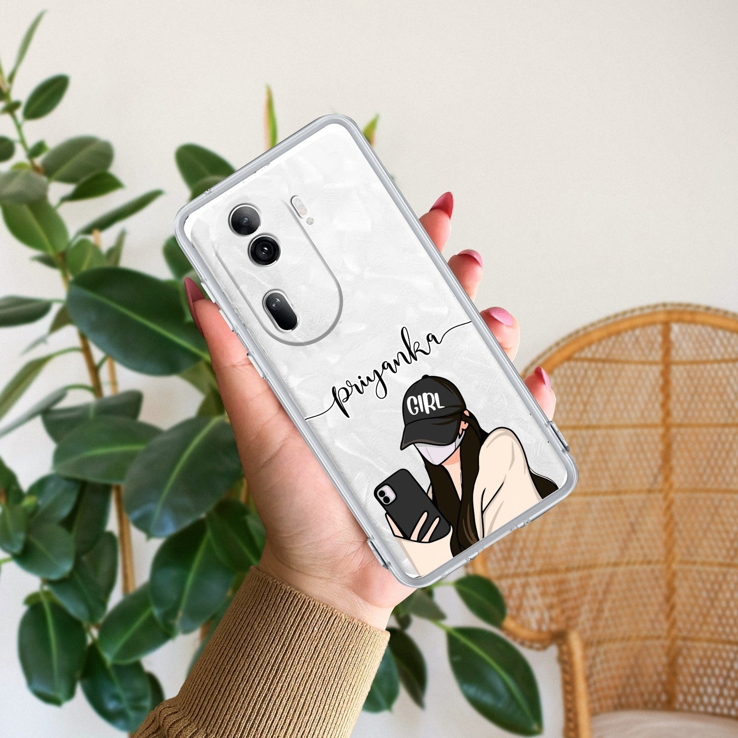 Stylish Girl With Cap Customize Transparent Silicon Case For Oppo