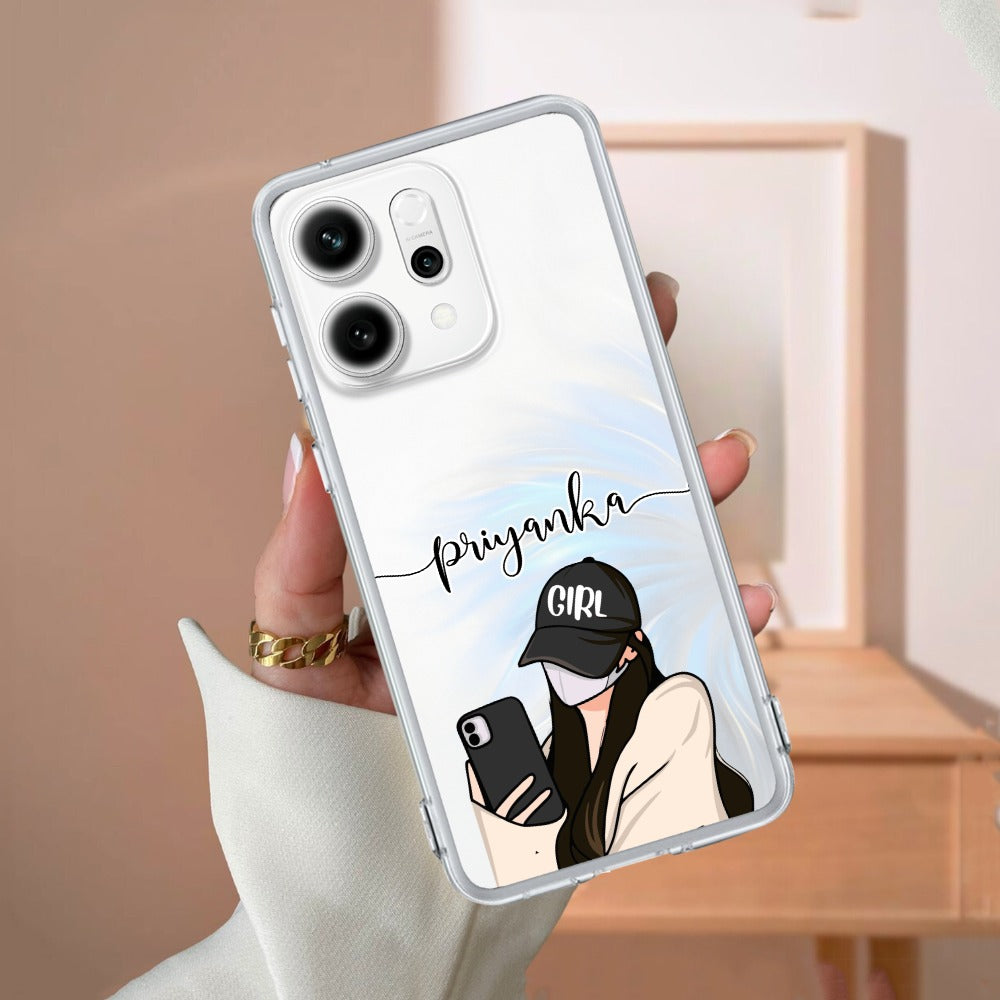 Stylish Girl With Cap Customize Transparent Silicon Case For Oppo