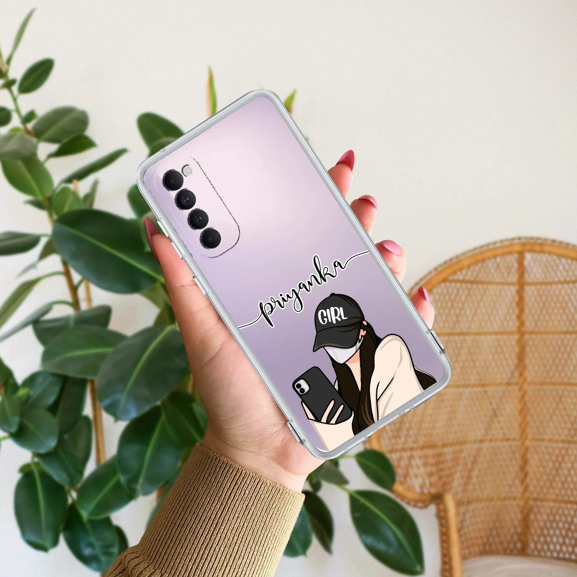 Stylish Girl With Cap Customize Anti Yellow Case For Oppo Reno 4 Pro