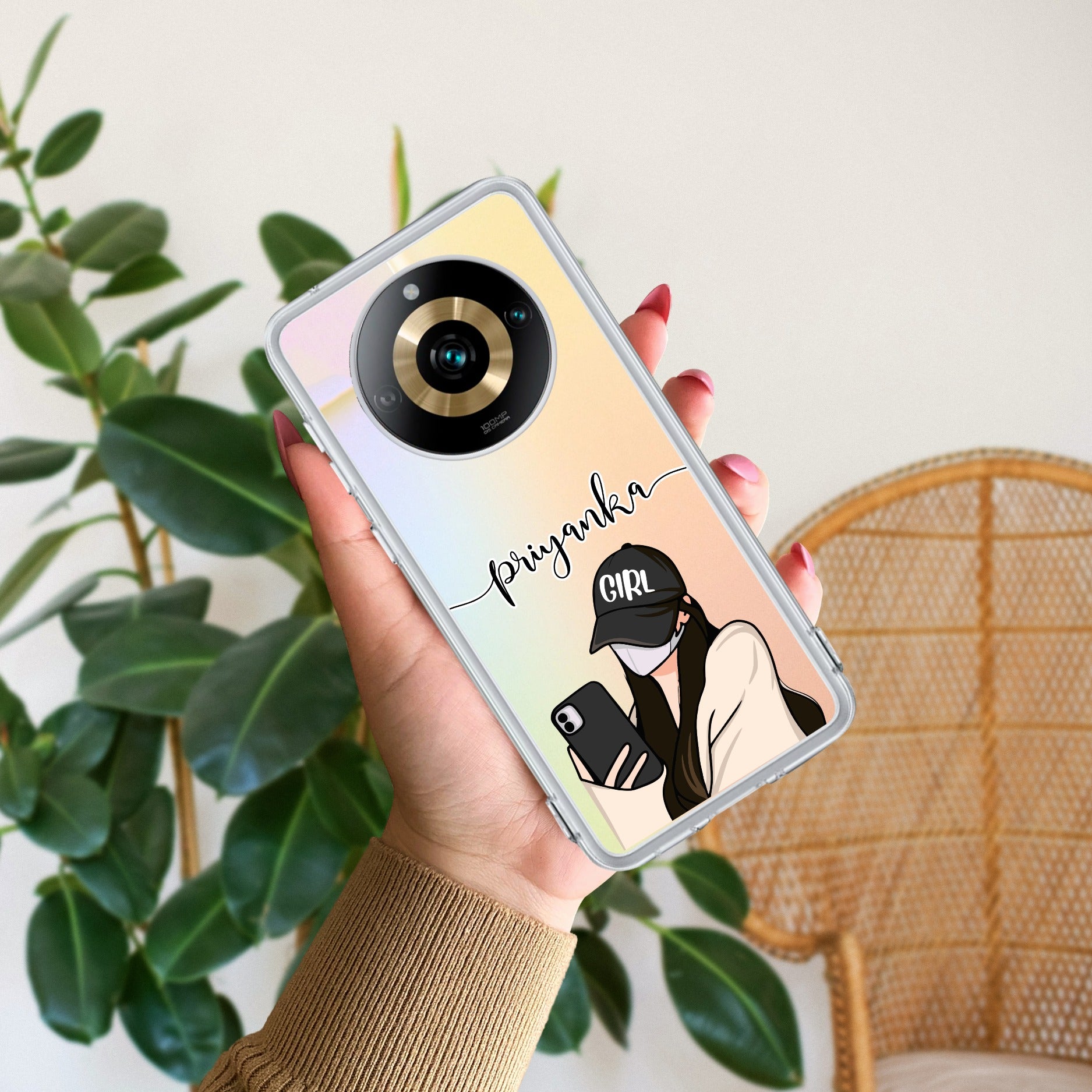 Stylish Girl With Cap Customize Anti Yelllow Case For Realme 11 Pro Plus 5G