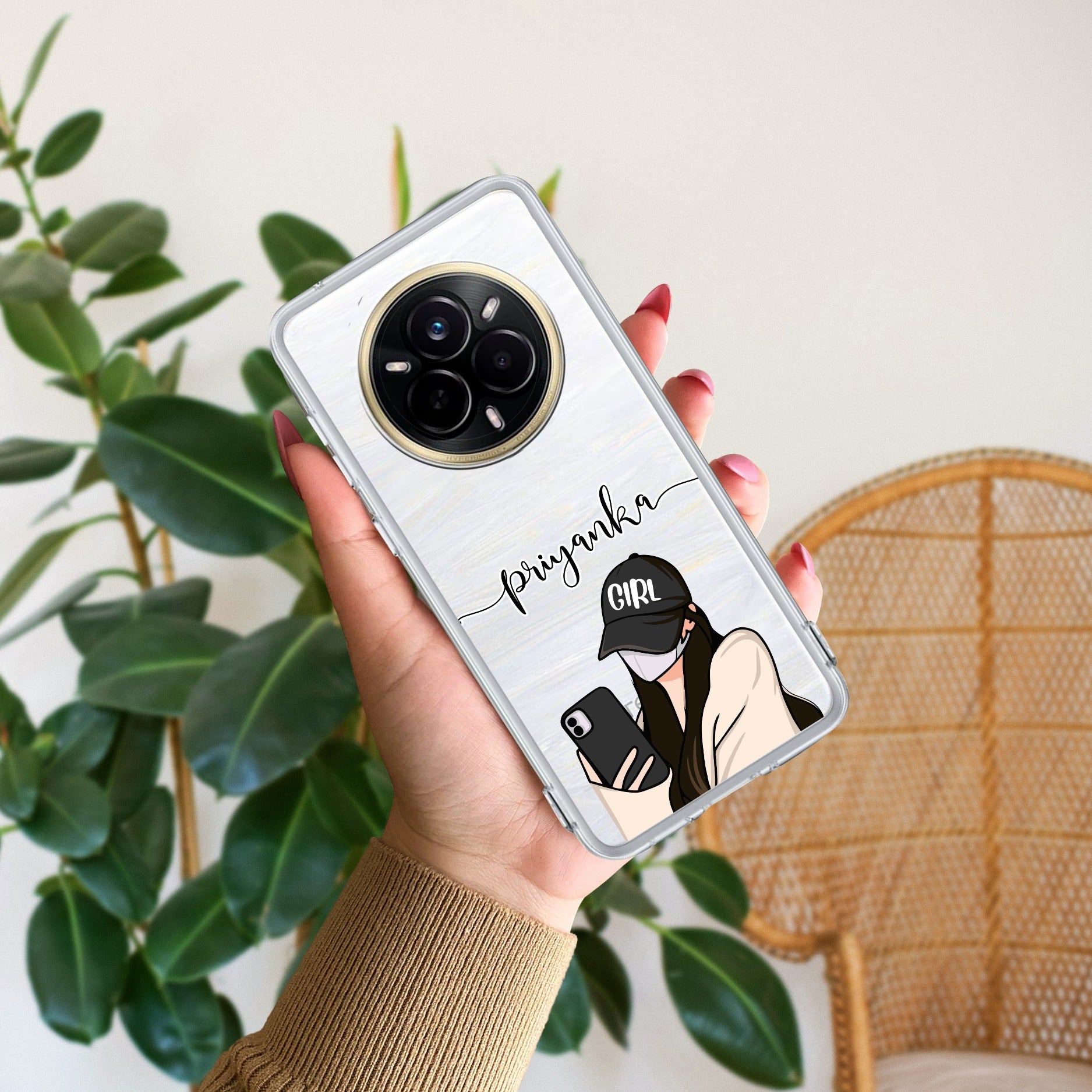 Stylish Girl With Cap Customize Anti Yelllow Case For Realme 14 Pro Plus 5G