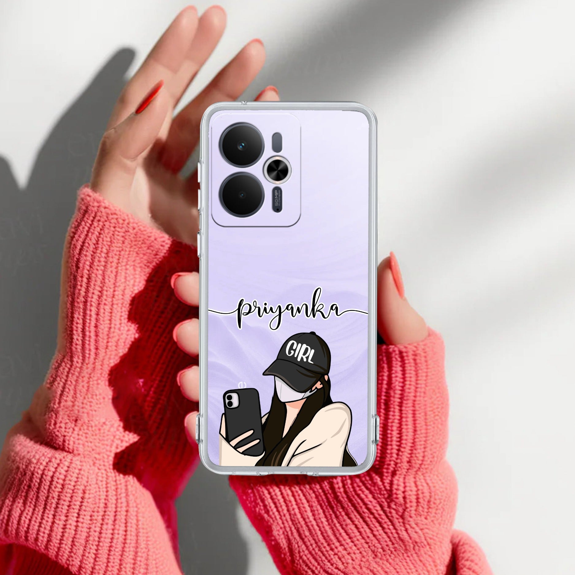 Stylish Girl With Cap Customize Anti Yelllow Case For Realme 14T 5G