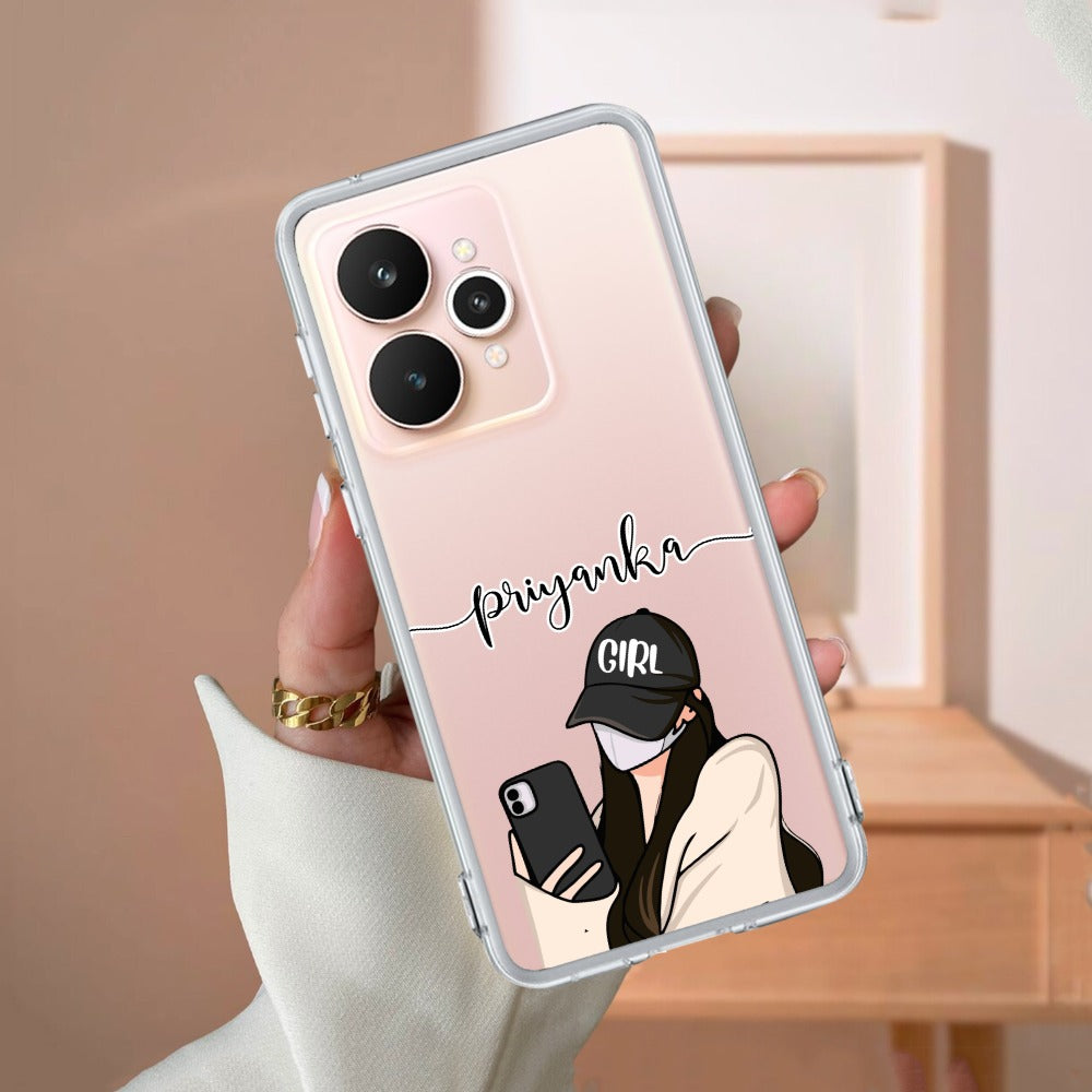 Stylish Girl With Cap Customize Transparent Silicon Case For Realme/Narzo