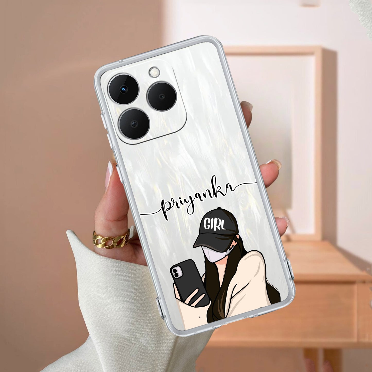 Stylish Girl With Cap Customize Transparent Silicon Case For Realme/Narzo