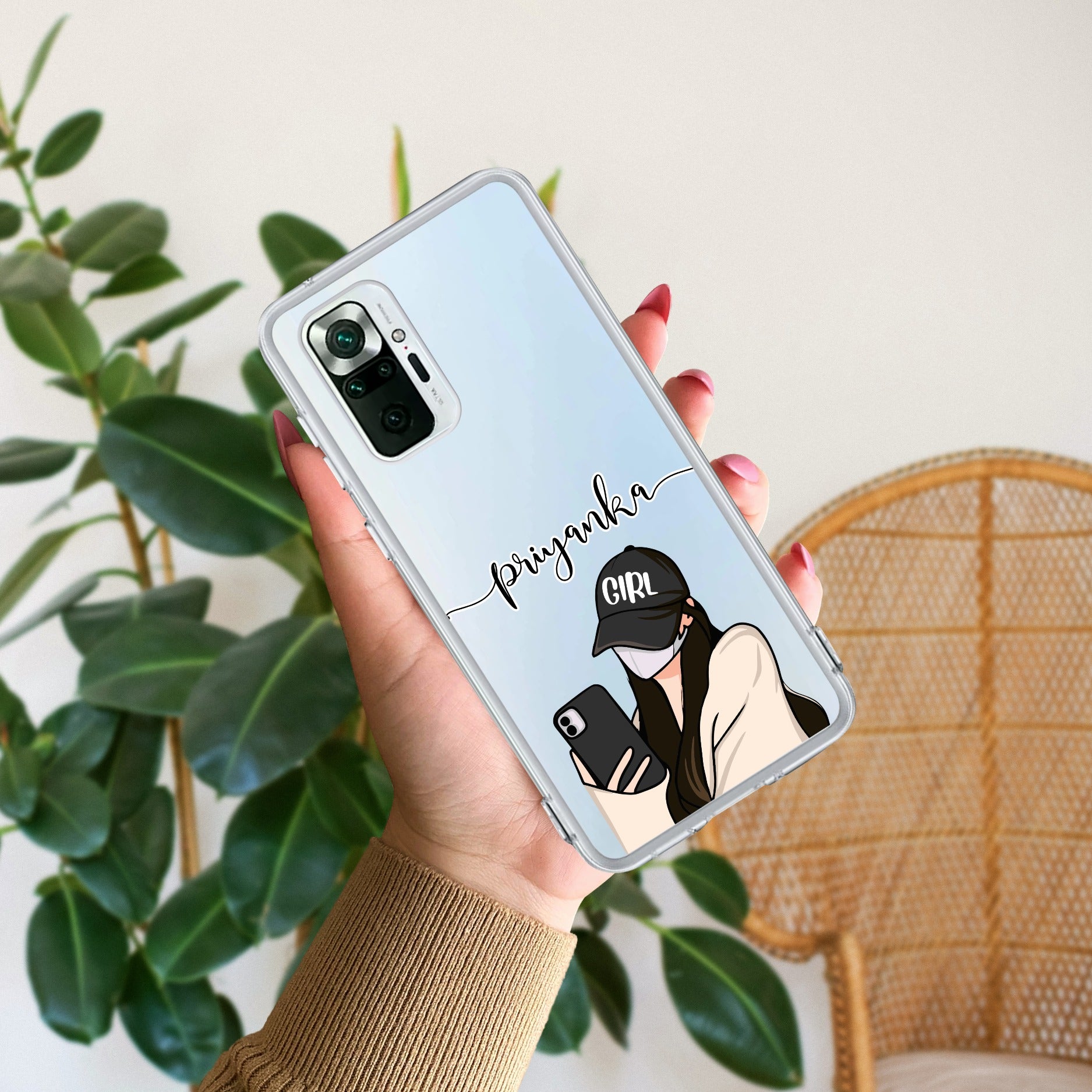 Stylish Girl With Cap Customize Anti Yellow Case For Redmi Note 10 Pro / Redmi Note 10 Pro Max