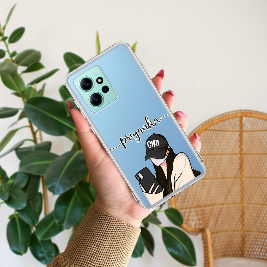 Stylish Girl With Cap Customize Transparent Silicon Case For Redmi Note 12 4G