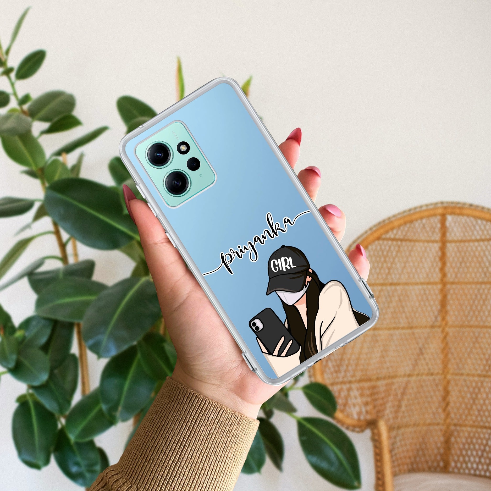 Stylish Girl With Cap Customize Transparent Silicon Case For Redmi Note 12 4G