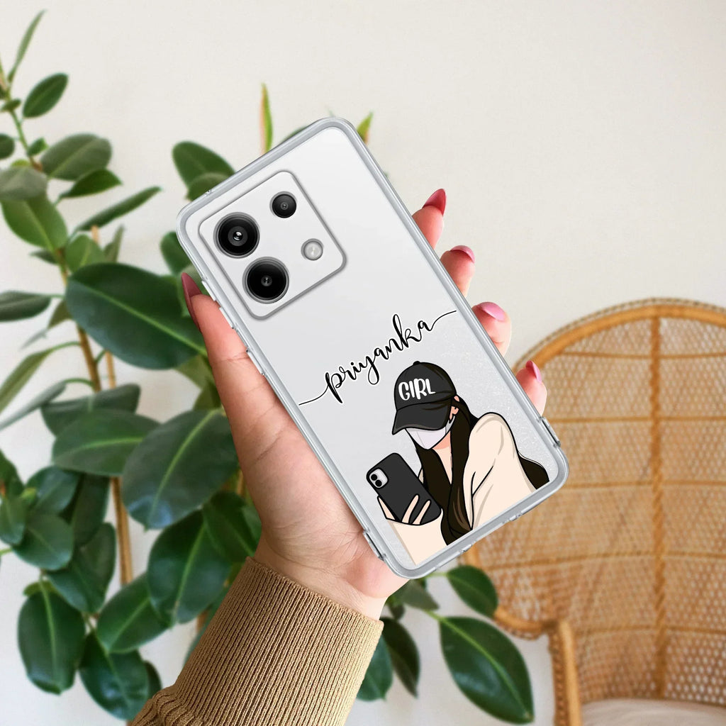Stylish Girl With Cap Customize Transparent Silicon Case For Redmi 13C 4G