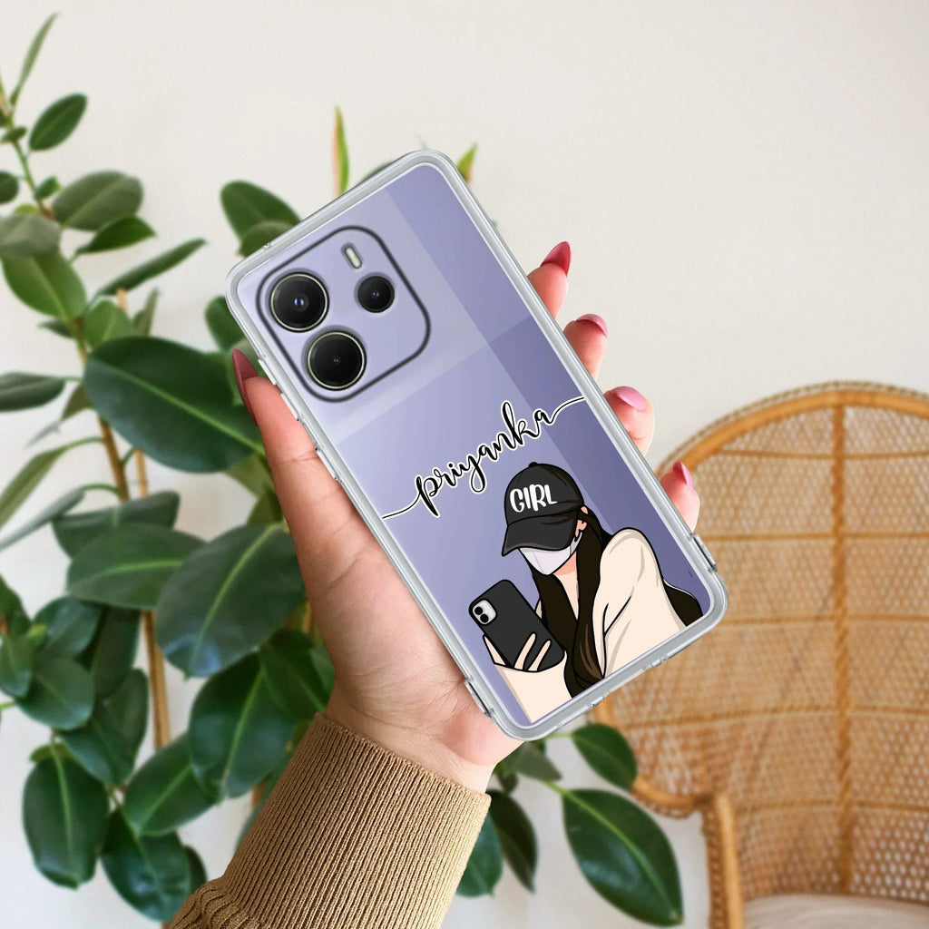 Stylish Girl With Cap Customize Transparent Silicon Case For Redmi 13C 5G