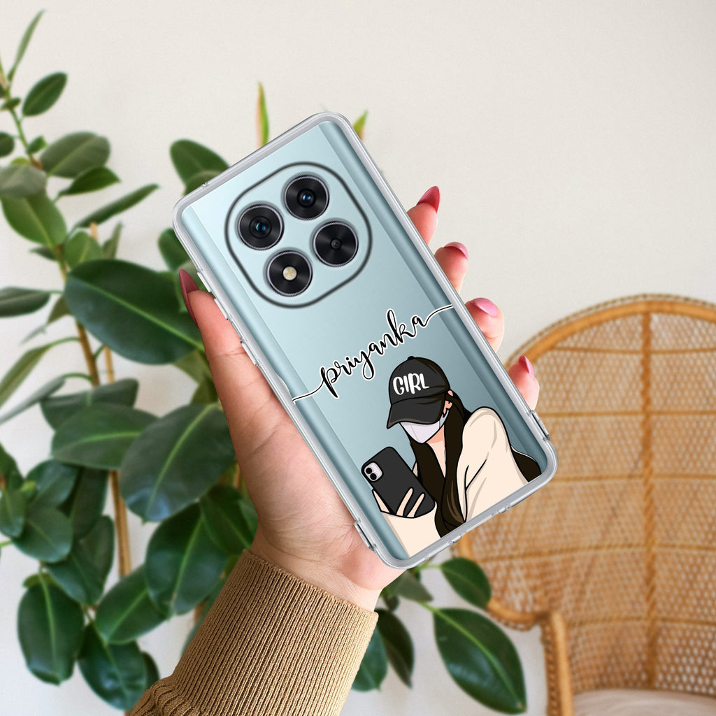 Stylish Girl With Cap Customize Transparent Silicon Case For Redmi Note 14 Pro Plus 5G