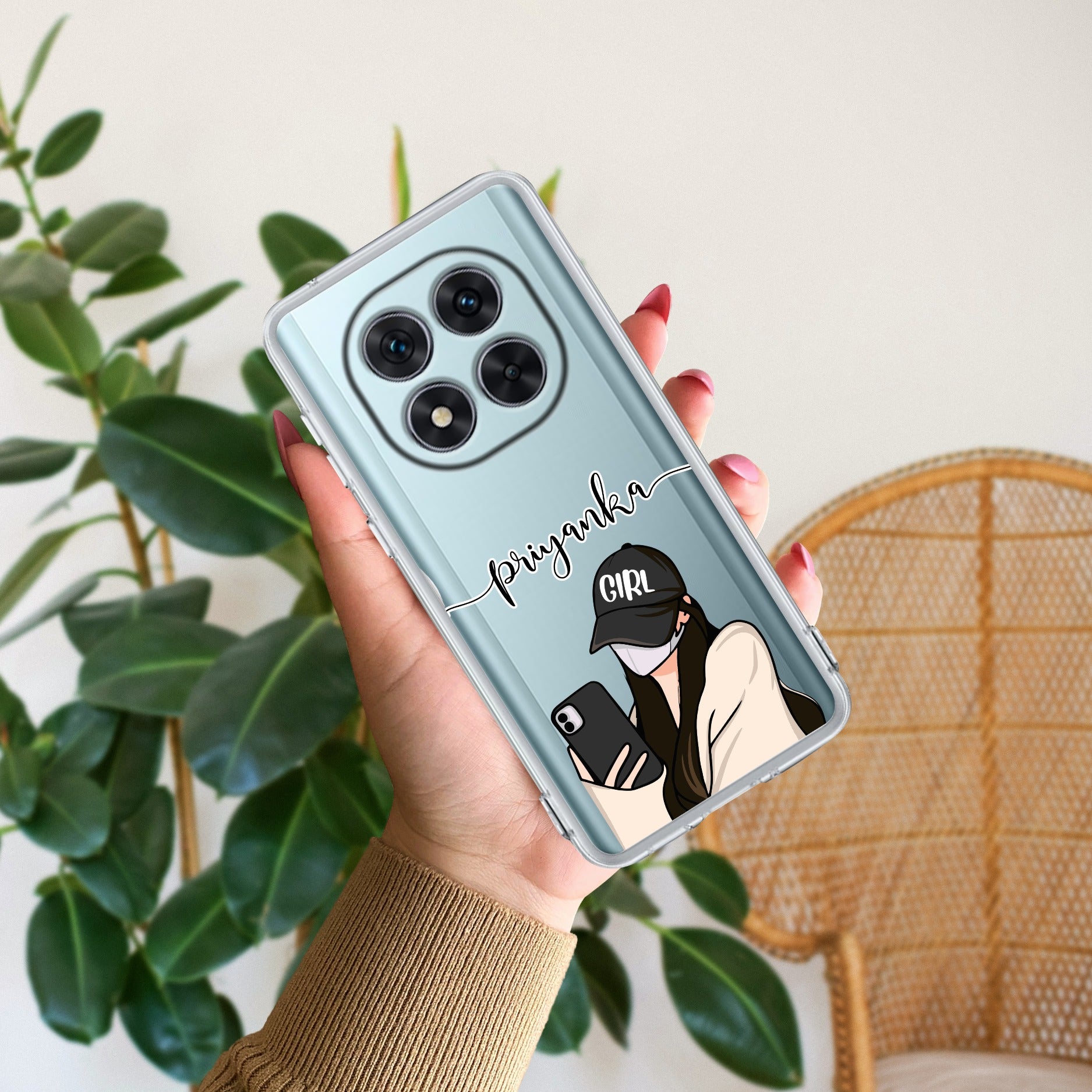 Stylish Girl With Cap Customize Transparent Silicon Case For Redmi Note 14 Pro Plus 5G