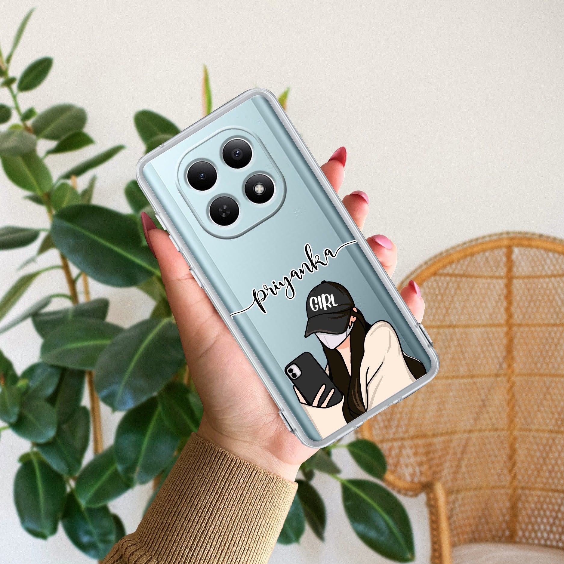 Stylish Girl With Cap Customize Transparent Silicon Case For Redmi Note 15 5G