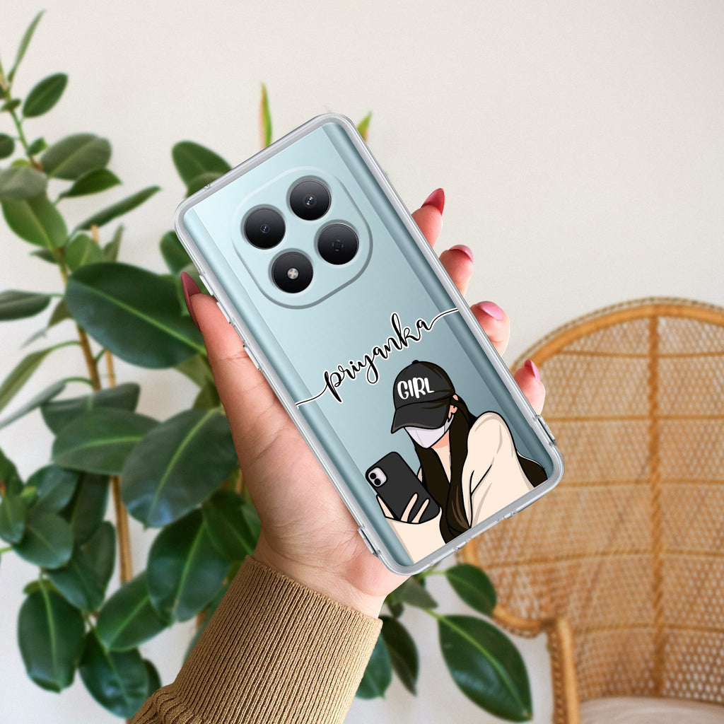 Stylish Girl With Cap Customize Transparent Silicon Case For Redmi Note 15 Pro 5G