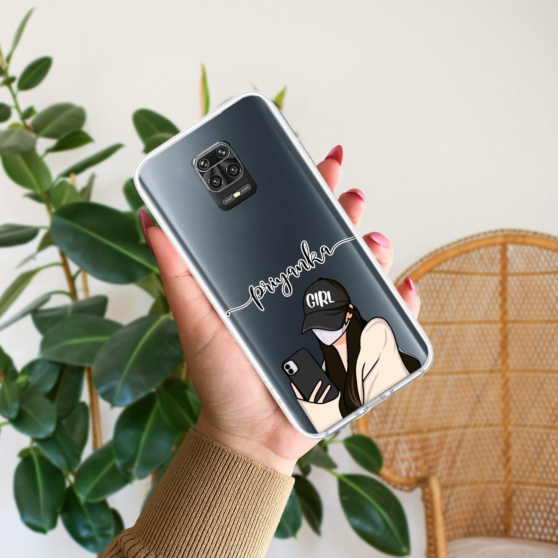 Stylish Girl With Cap Customize Transparent Silicon Case For Redmi Note 9 Pro Max
