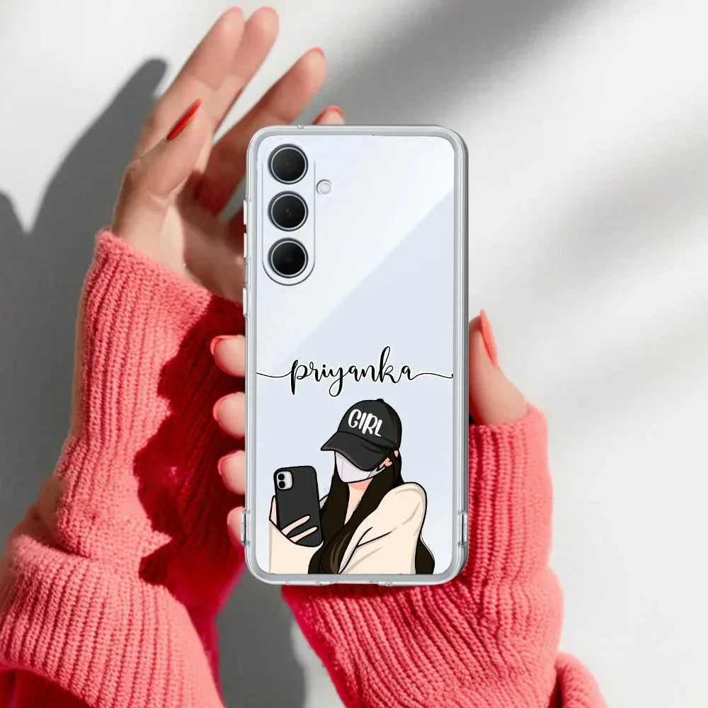 Stylish Girl With Cap Customize Anti Yellow Case For Samsung Galaxy M55 5G