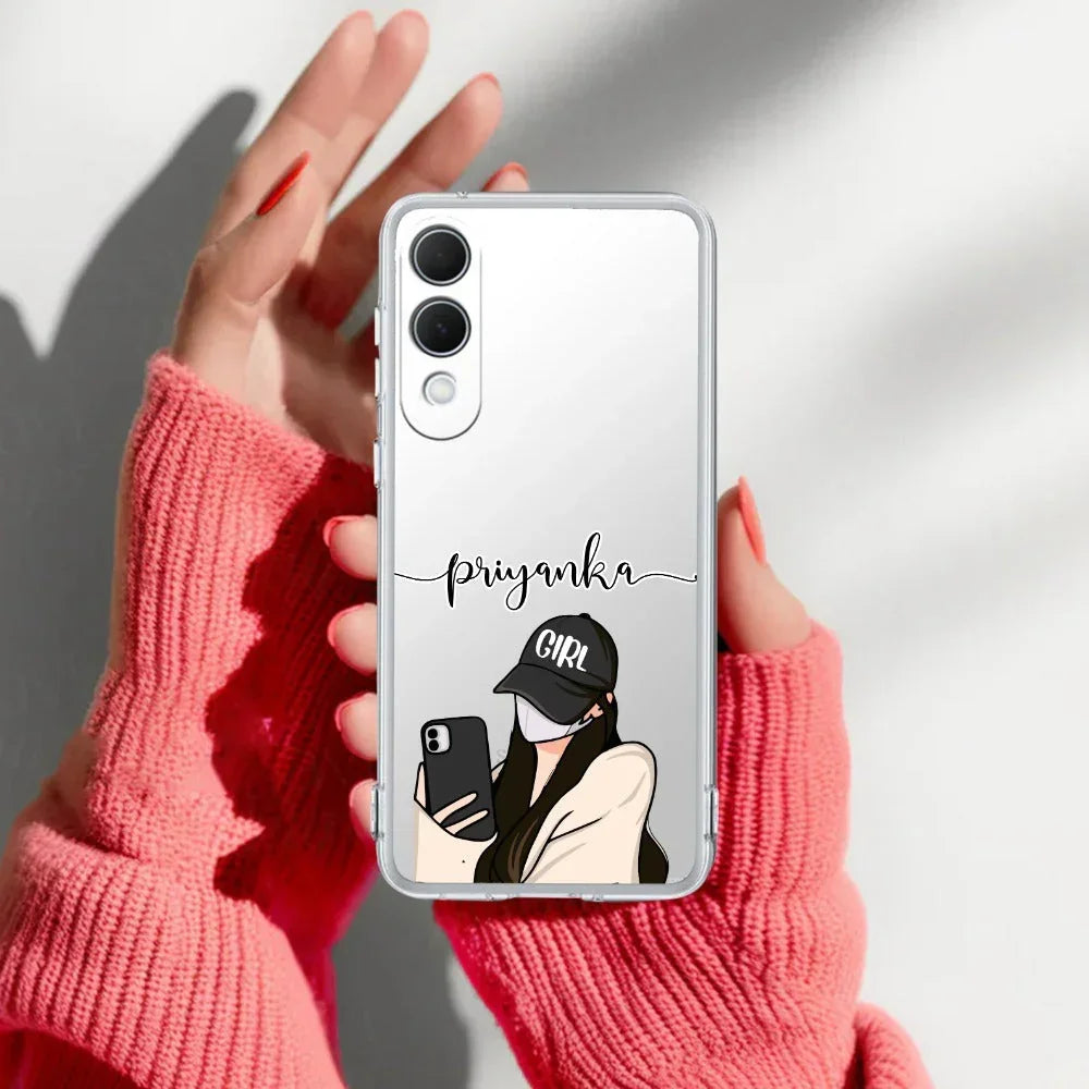 Stylish Girl With Cap Customize Transparent Silicon Case For Samsung