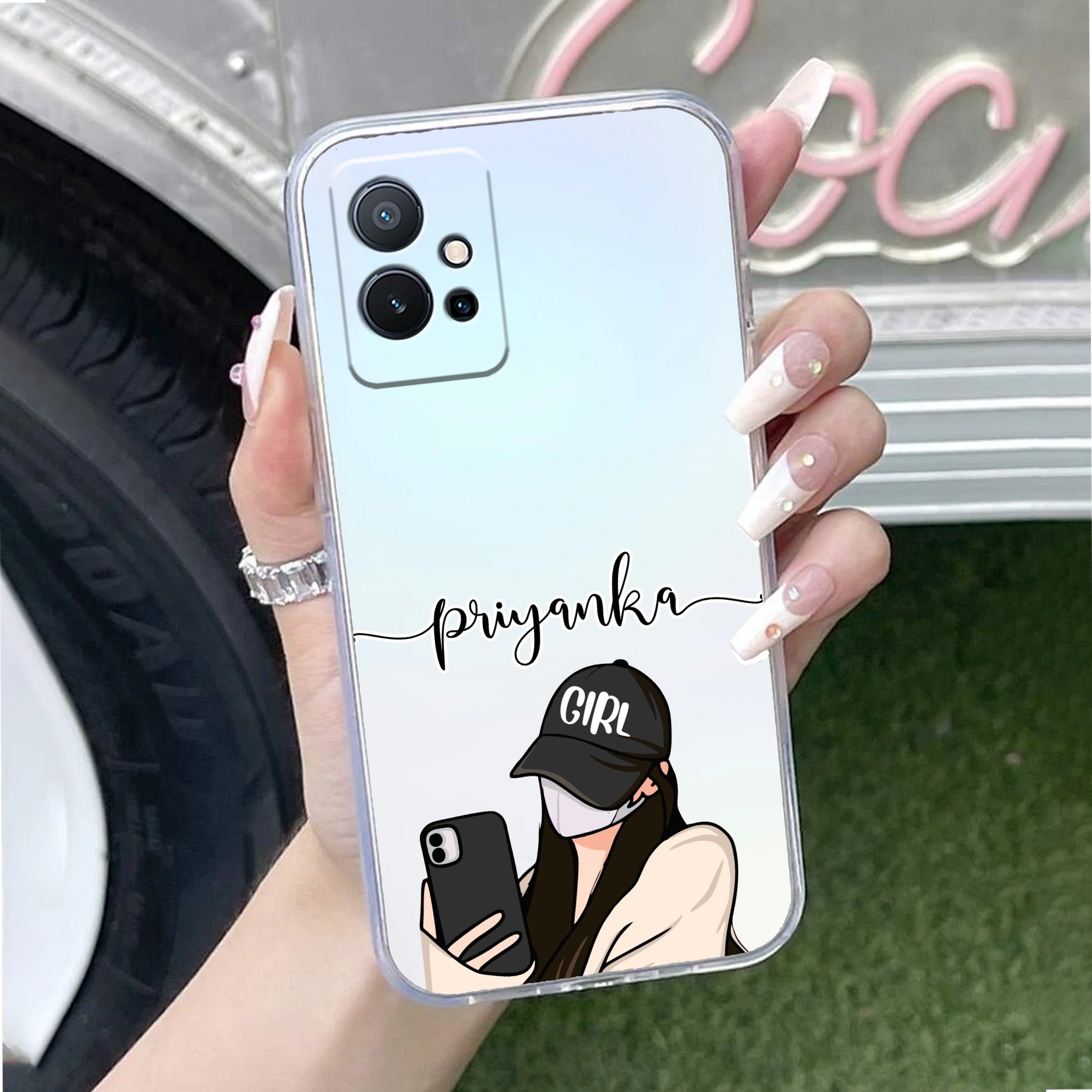Stylish Girl With Cap Customize Transparent Silicon Case For Vivo
