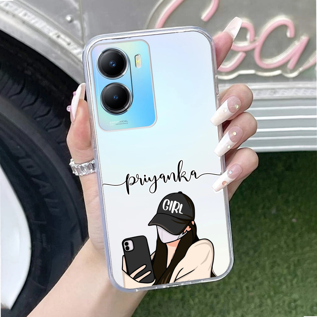 Stylish Girl With Cap Customize Transparent Silicon Case For Vivo T2x 5G