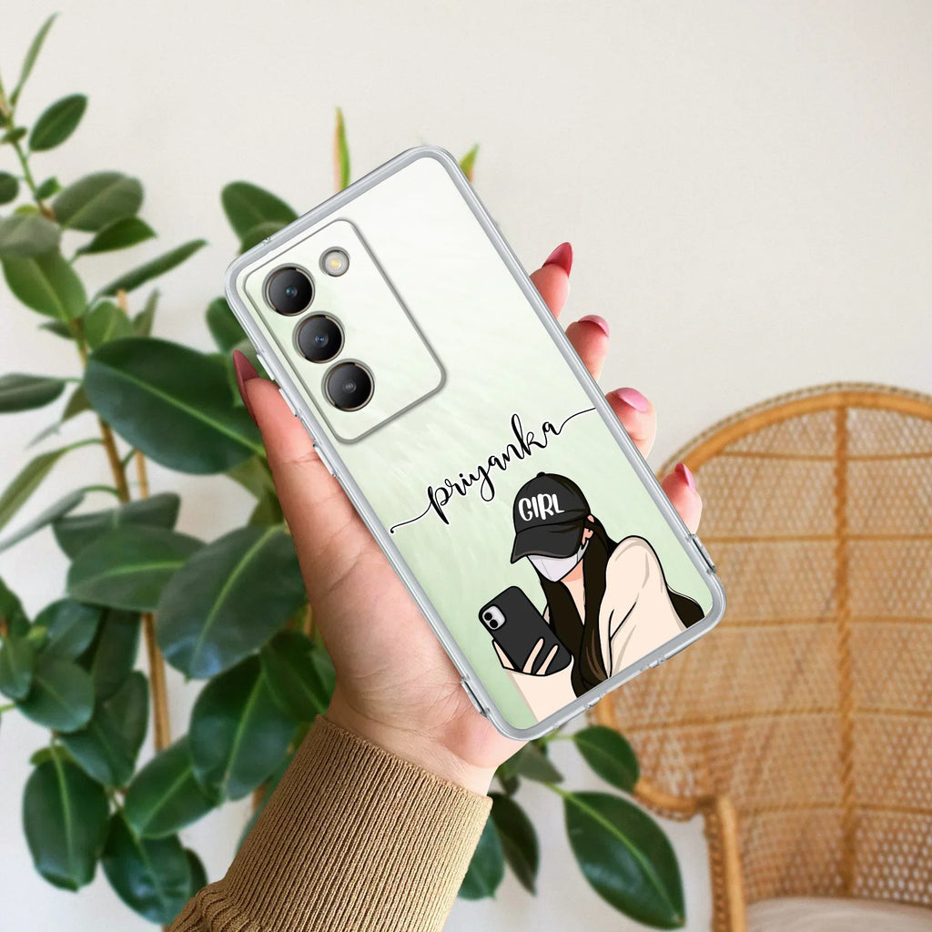 Stylish Girl With Cap Customize Transparent Silicon Case For Vivo Y200e 5G