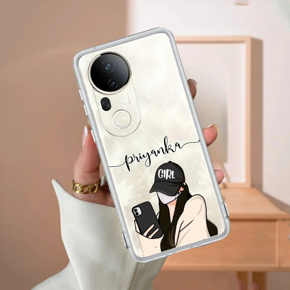 Stylish Girl With Cap Customize Transparent Silicon Case For Vivo V20 SE